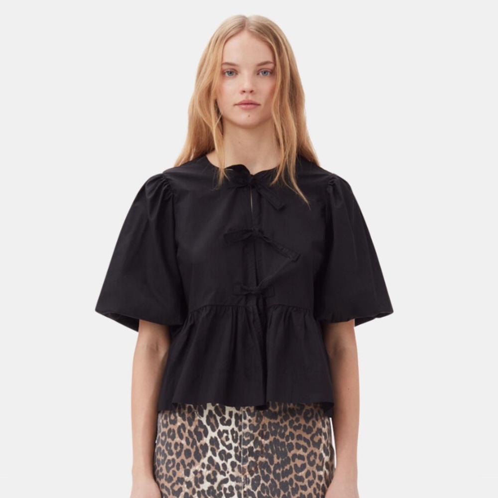 Ganni Black Bow-Detail Blouse